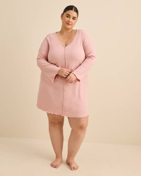 Flowy Ribbed-Knit Long-Sleeve Sleepshirt