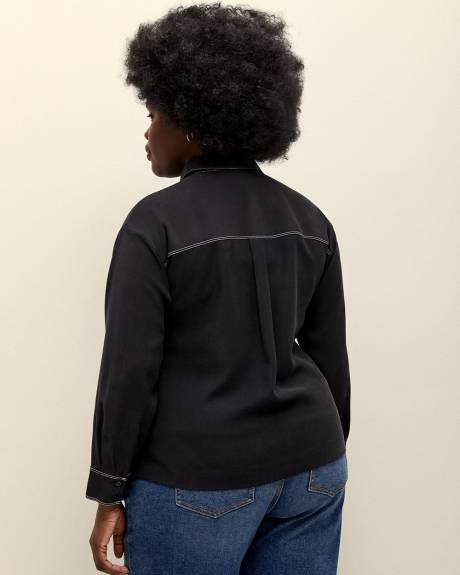 Buttoned Down Shirt with Contrast Stitches - Addition Elle
