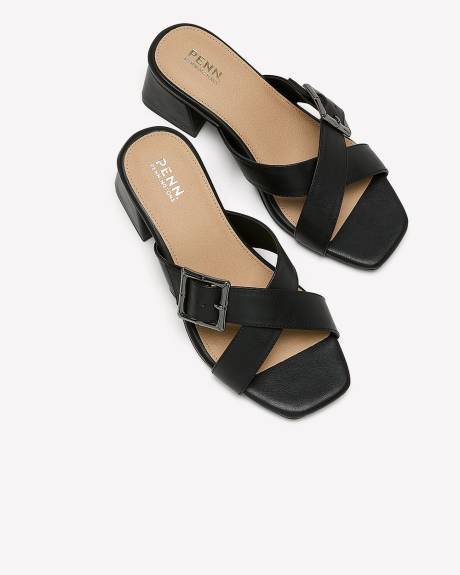 Extra Wide Width, Criss-Cross Buckle Block Heel Sandal