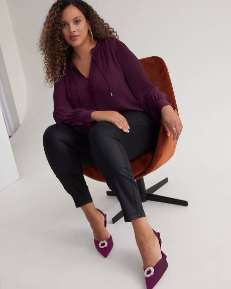 Responsible, Buttoned-Down Pleated Swing Blouse