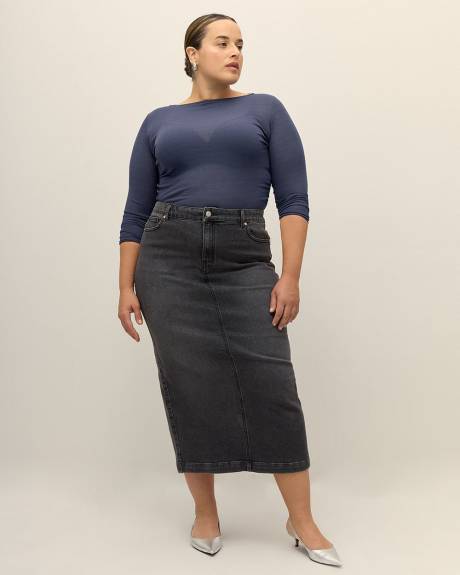 Boat Neck Top with Ruched Side Seams - Addition Elle