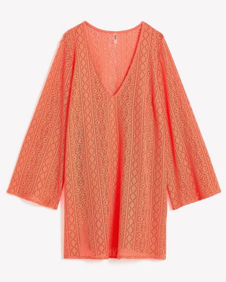 Long-Sleeve Crochet Swim Cover-Up