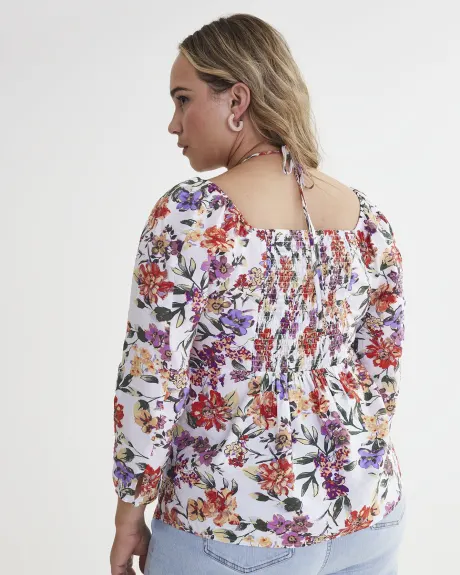 Floral Print Blouse with Sweetheart Neckline - Addition Elle