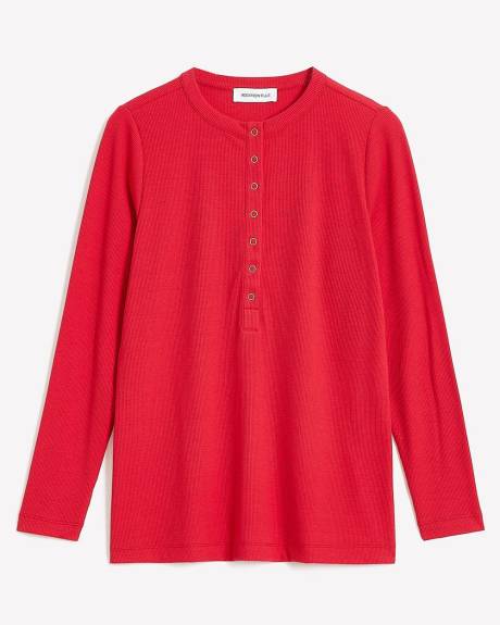 Ribbed Knit Henley T-Shirt - Addition Elle - PENN. Essentials