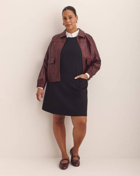 Short Faux Leather Bomber Jacket