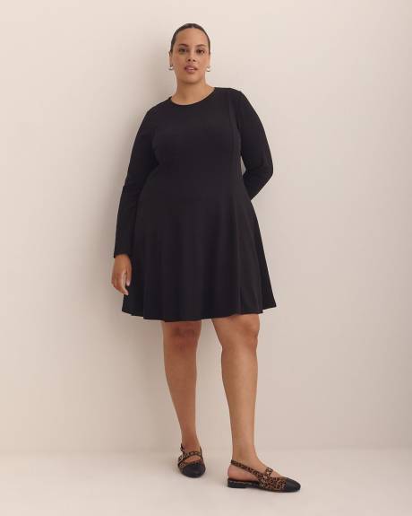 Long-Sleeve Fit and Flare Dress with Princess Seam