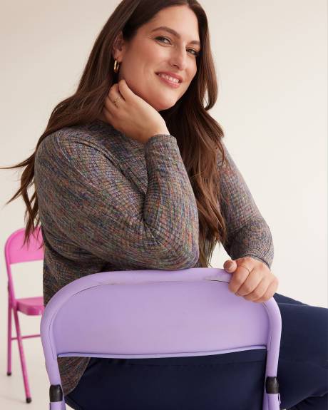 Dolman-Sleeve Mock-Neck Ribbed Knit Top