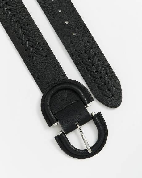 Black Faux Leather Waist Belt with Herringbone Pattern