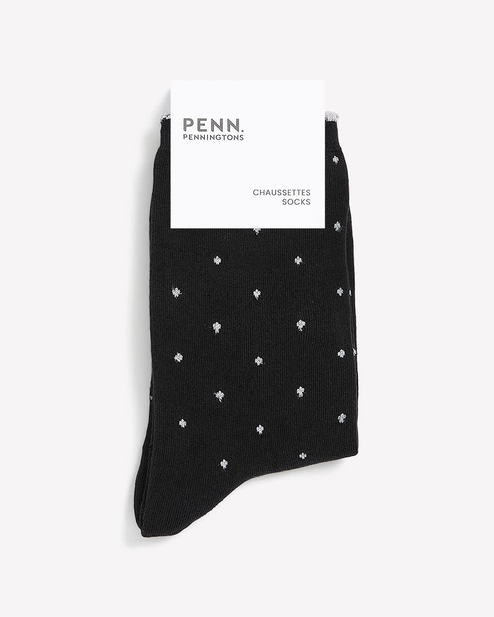 Chaussettes noires à pois métallisés et rebords festonnés Chaussettes noires à pois métallisés et rebords festonnés