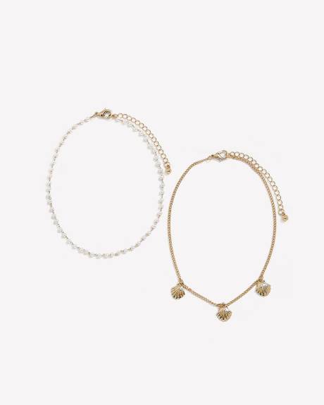 Pearl and Shell Anklets, Set of 2