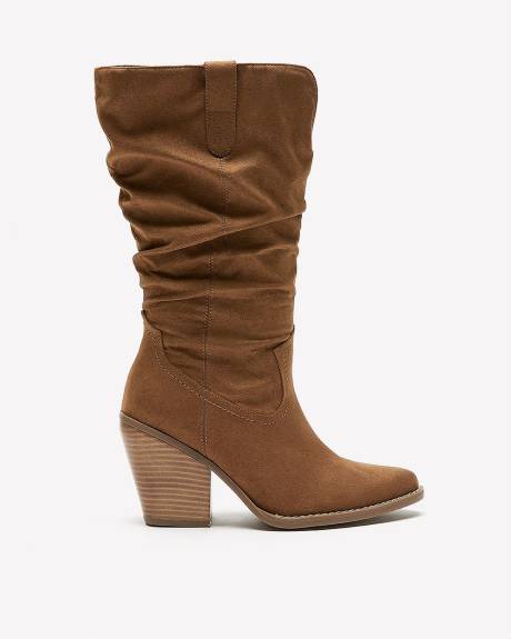 Botte mi-mollet western en faux suède, pied très large