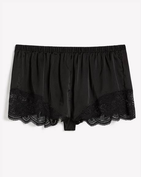 Black Sexy Satin Boxer with Lace Inserts - Déesse Collection