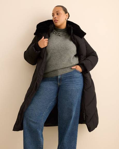 Manteau matelassé long, tissu responsable Manteau matelassé long, tissu responsable