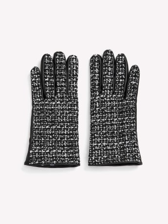 Tweed Gloves with Faux Leather Palm