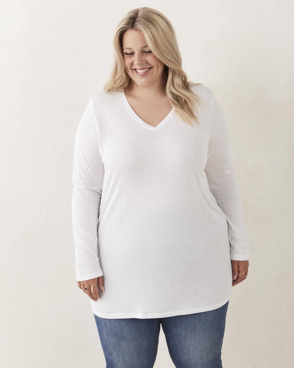 Plus size shop white v neck