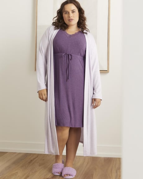 Empire-Cut Ribbed Babydoll with Lace Neckline - tiVOGLIO
