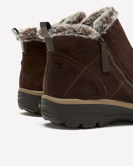 Bottes courtes à fermeture éclair avec col en fausse fourrure, pied large - Skechers