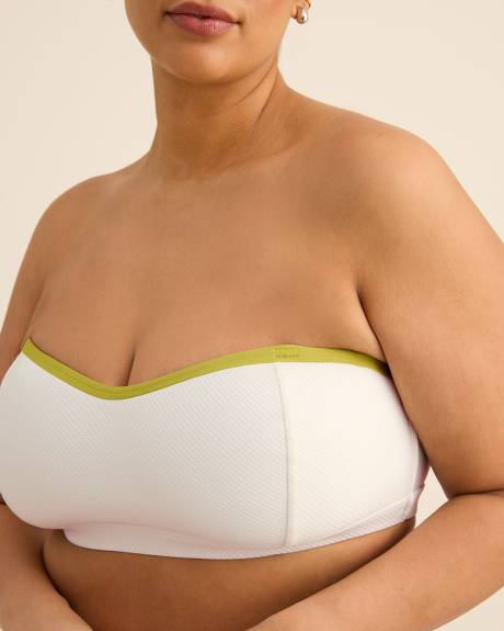 White Honeycomb Textured Bikini Bandeau with Contrast Binding