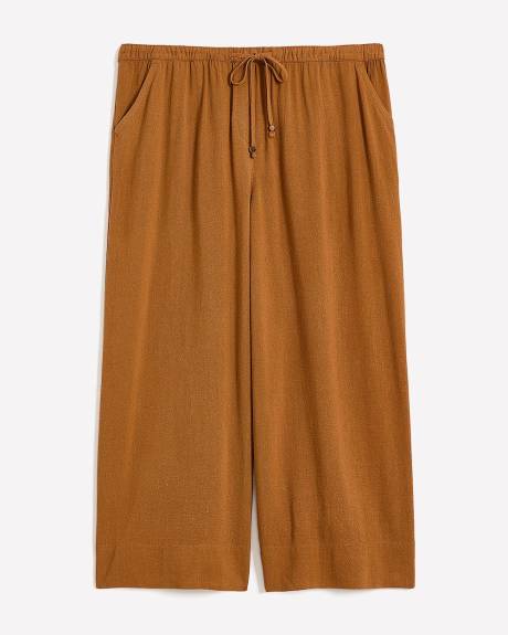Linen-Blend Wide-Leg Crop Pant with Drawstring at Waistband