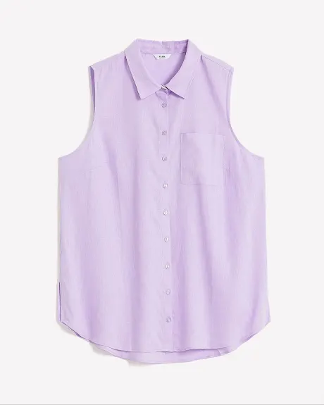 Pastel Linen Blend Sleeveless Buttoned-Down Tunic