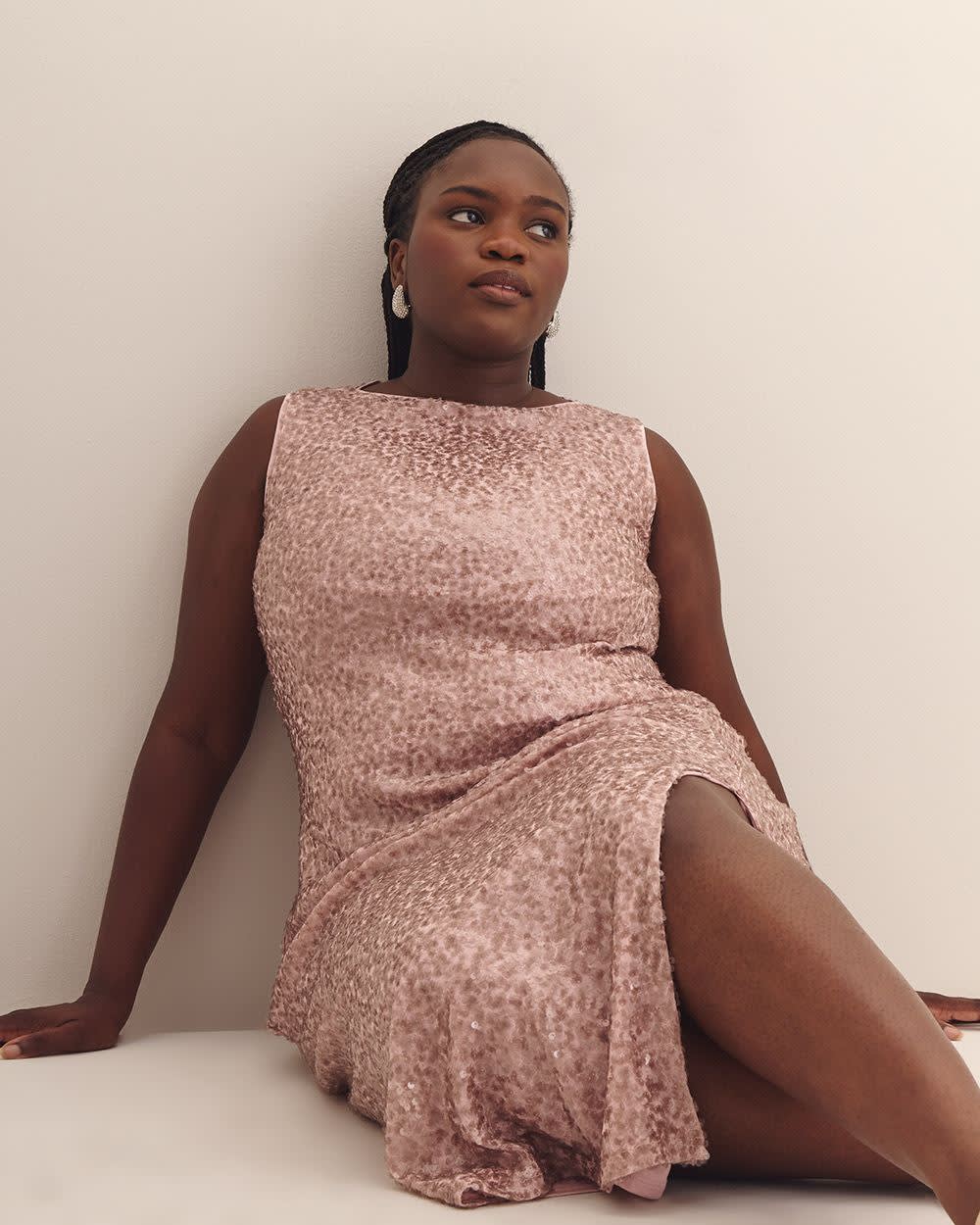 Sleeveless Boat Neck Sequin Midi Dress - Addition Elle