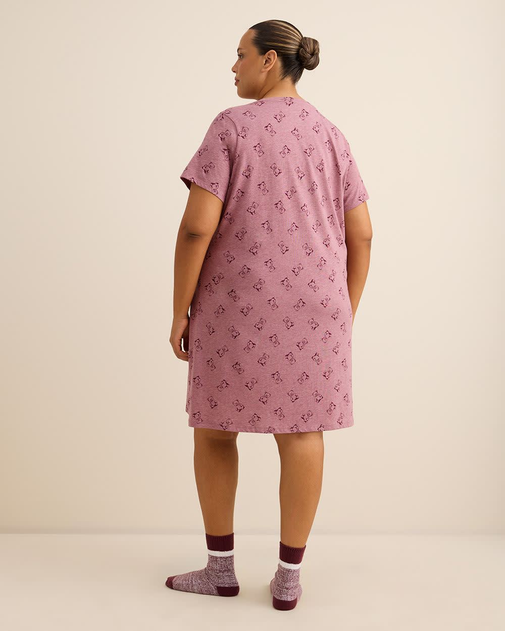 Purple Short-Sleeve Heather Knit Sleepshirt with Teddy Bear Print - ti Voglio Purple Short-Sleeve Heather Knit Sleepshirt with Teddy Bear Print - ti Voglio