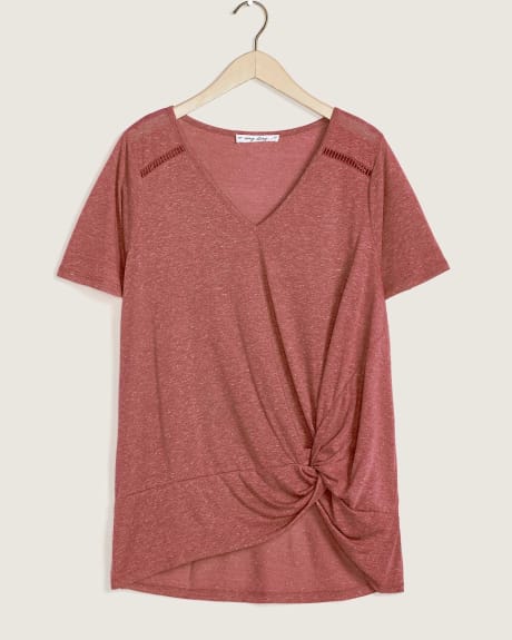 Linen Blend Tee With Knot Detail - In Every Story