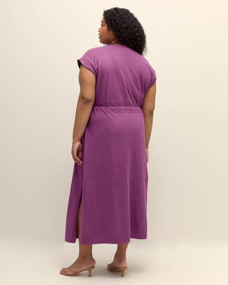 Maxi Dress with Embroidered Neckline and Tied Waistband