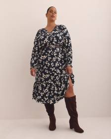 Long-Sleeve Midi Dress with Tiered Skirt