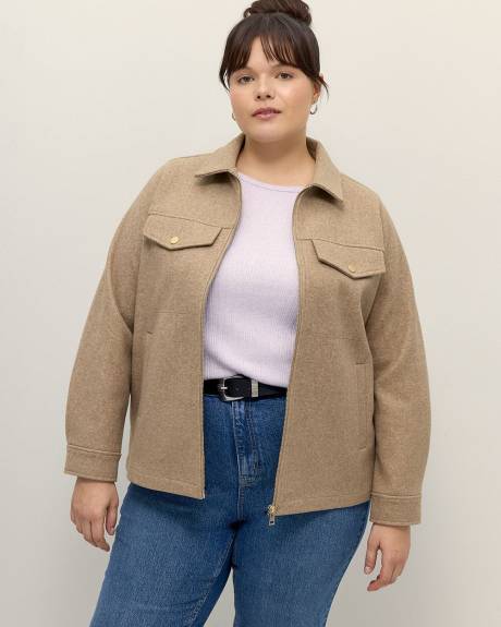 Beige Shacket with Front Zip - Addition Elle