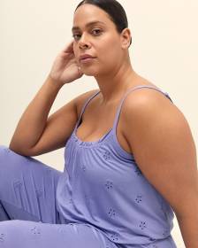 Camisole de pyjama évasée en tricot brodé lavande - ti Voglio