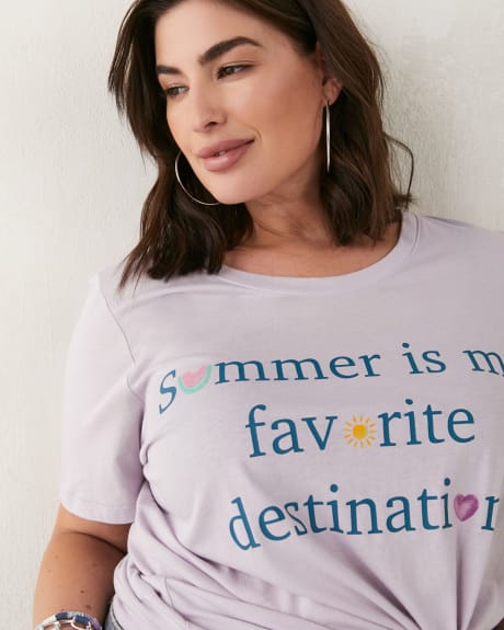 T-shirt coupe boyfriend à col U à imprimé
