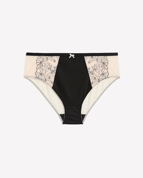 High-Cut Microfibre Brief with Embroidered Mesh - Déesse Collection