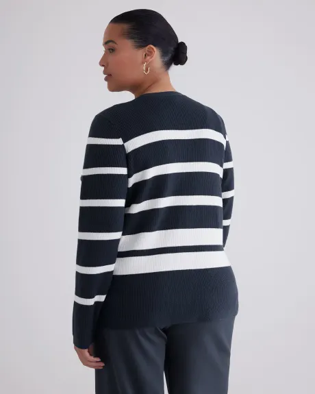 Buttoned Down Striped Ribbed Cardigan