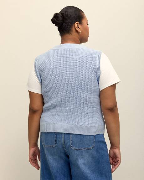 Cotton Blend V-Neck Preppy Vest