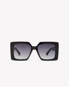 Lunettes de soleil noires à verres rectangulaires ornés de pierres