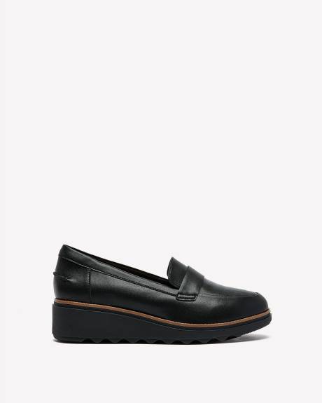WideWidth, Sharon Gracie Black Leather Loafers Clarks Penningtons