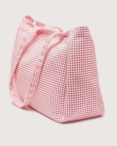 Checkered Tote with Removable Clear Pouch
