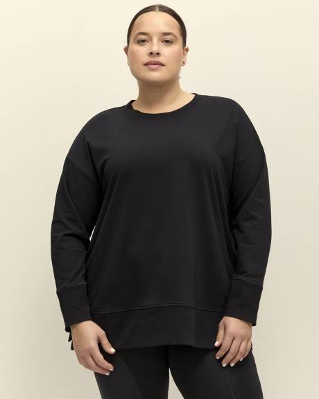 Black French Terry Tunic with High Side Slits - Active Zone