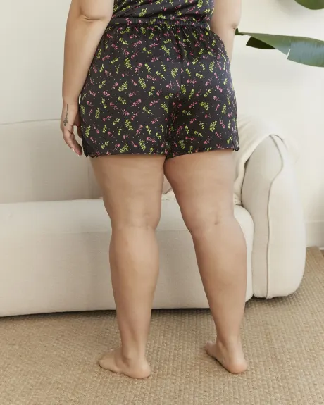 Sexy Floral Satin Pyjama Short with Lace - Déesse Collection