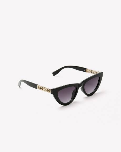 Black Cat-Eye Sunglasses with Metal Temple