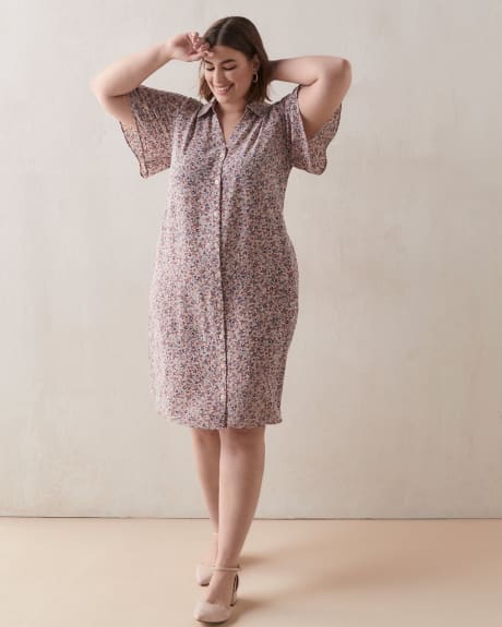 Printed Short-Sleeve Shirt Dress - Addition Elle