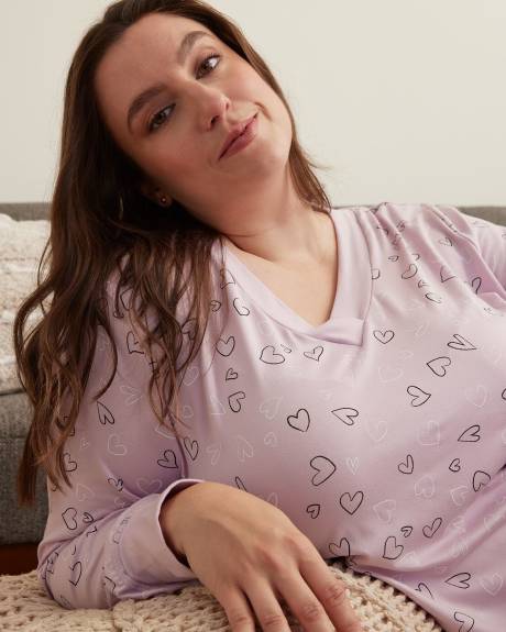 Chemise de nuit longue à manches longues, imprimé de coeurs - ti Voglio