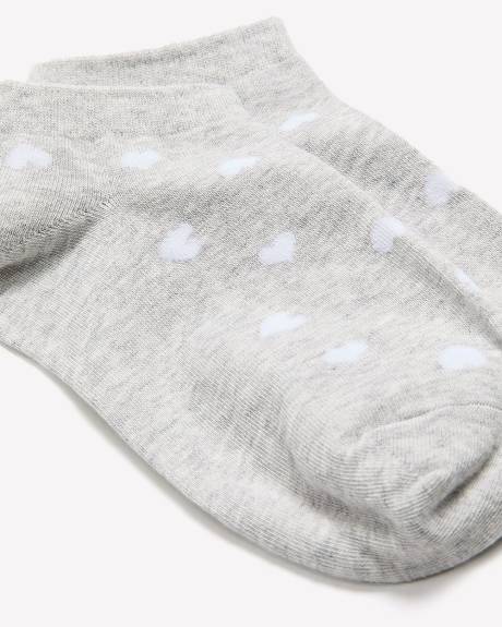 Grey Heart-Print Ankle Socks