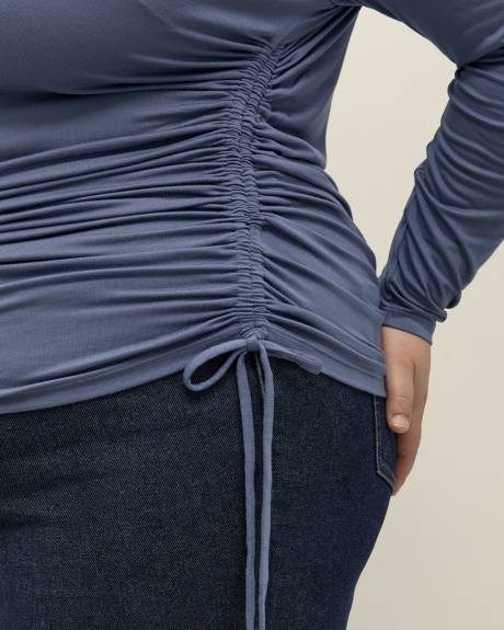Boat-Neck Knit Top with Side Drawstrings