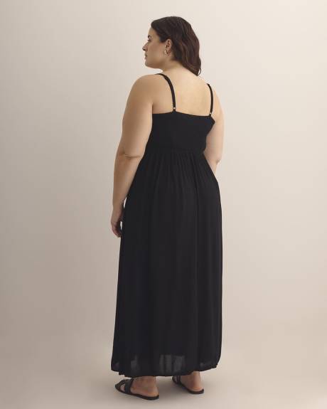 Mixed-Media Crochet Sleeveless Maxi Dress