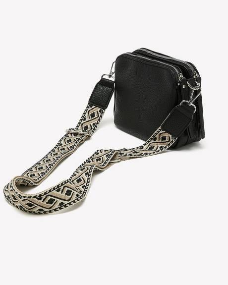 Pebbled Crossbody Bag with Woven Strap