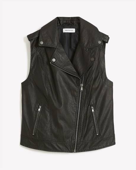 Washed Black Faux-Leather Vest - Addition Elle
