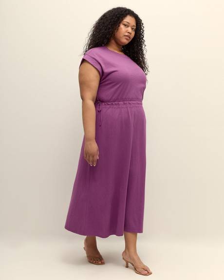 Maxi Dress with Embroidered Neckline and Tied Waistband