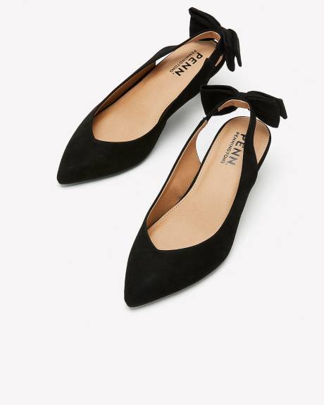 Extra Wide Width, Black Slingback Kitten Heel with Bow